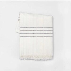 New Hearth & Hand Cream with Black Stripes Throw Blanket 60"x70"